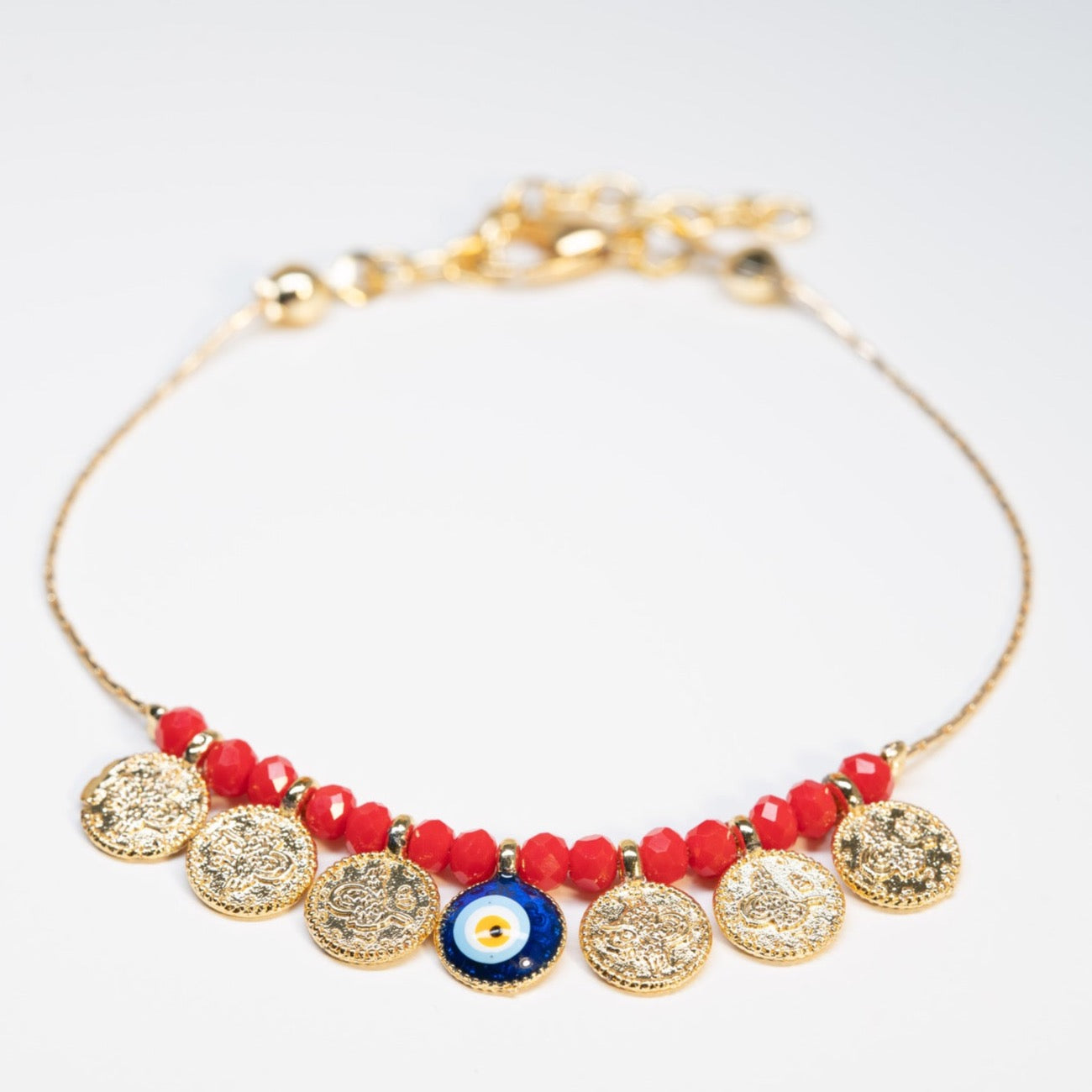 GoldCoin Charm Evil Eye Bracelet Canada US Red