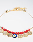 GoldCoin Charm Evil Eye Bracelet Canada US Red