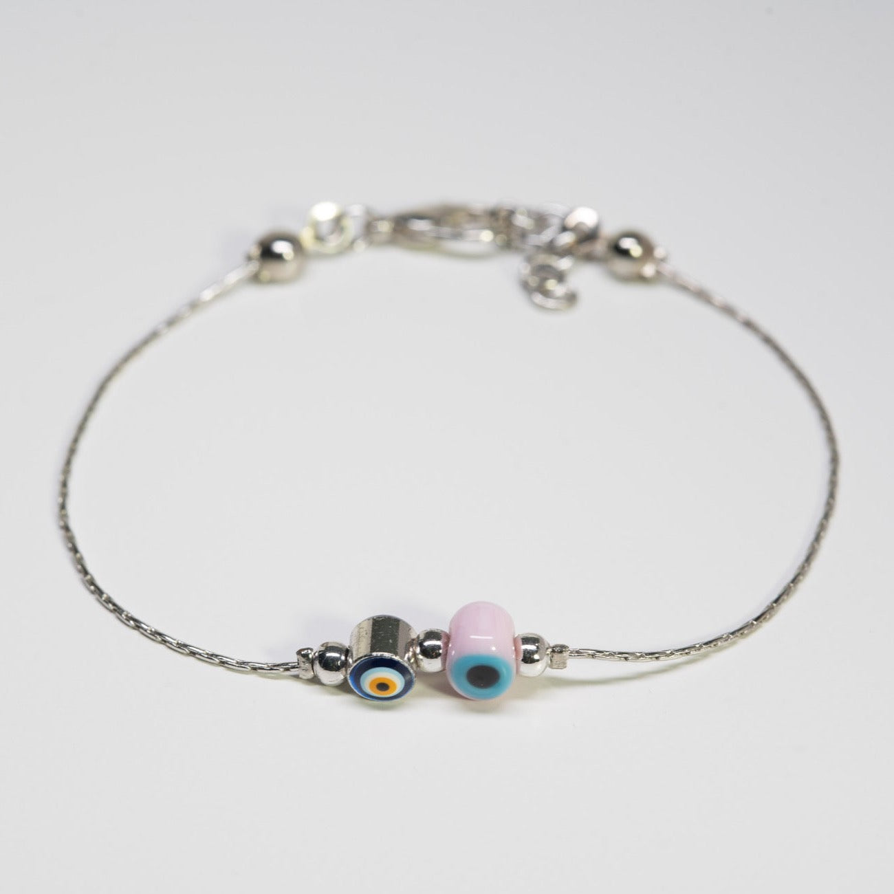 Silver Pink Evil Eye Bracelet Canada US, Handmade Sustainable Jewelry