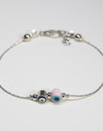 Silver Pink Evil Eye Bracelet Canada US, Handmade Sustainable Jewelry